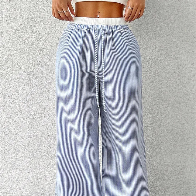 Stripete Vide Bukser for Kvinner – Vevd Stoff i Full Lengde | Trendy Y2K Streetwear til Høst og Vinter