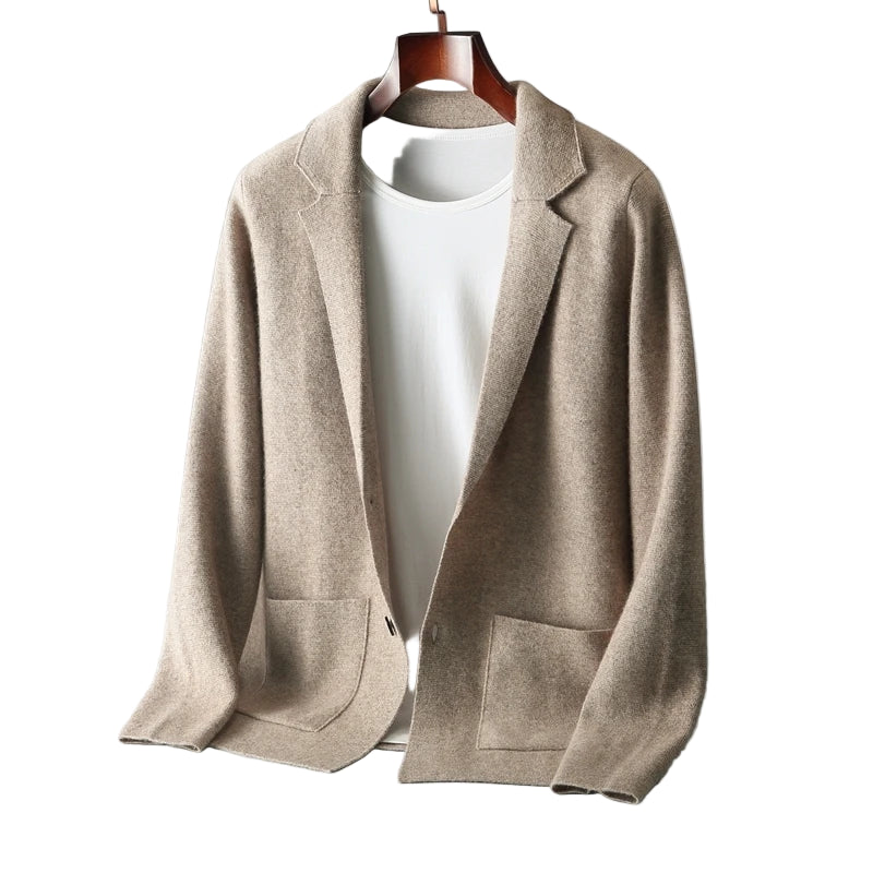 Herrejakke i Kasjmir – Strikket Cardigan med Krage | Løs & Varm Business Casual Genser