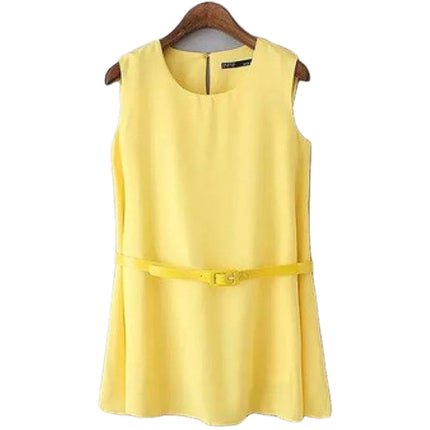Peplum Topp til Dame – Ermeløs Chiffon med Belte & Elegant Snitt