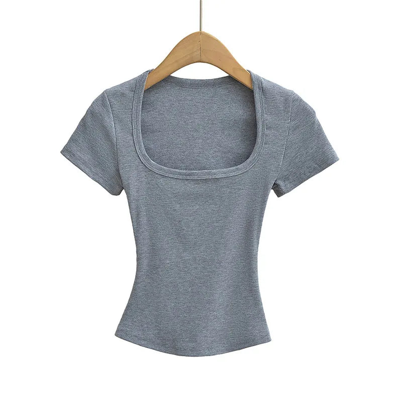 Sommerlig Kvadratisk Hals Crop Top – Kortermet Slim Fit