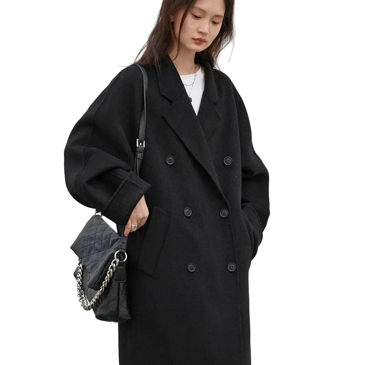 Lang Dobbeltspent Ullkåpe for Dame – Klassisk & Tidløs Retro Kåpe i Ullblanding | Perfekt til Høst og Vinter 2025