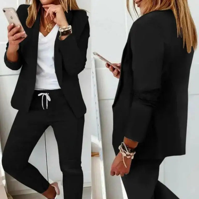 To-delt Damesett – Enkel og Elegant Blazer og Bukse med Krage og Knapper (Høst/Vår)