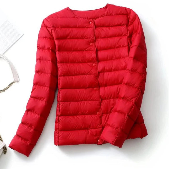 Dame Dunjakke – Ultralett & Slim Fit uten Krage | Varm, Vindavvisende & Lett Jakke