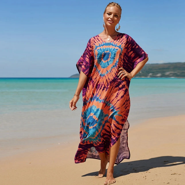 Bohemsk Tie-Dye Kaftan – Elegant, Luftig Maxi Sommerkjole i Rayon