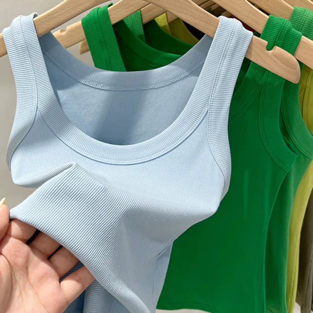 Ribbestrikket Rundhalset Topp – Basic Sommer Singlet for Dame