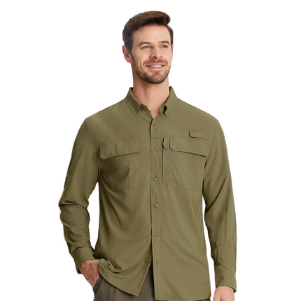 Hurtigtørkende Fiske- og Tur-Skjorte for Menn – UPF 50+ Solbeskyttelse | Pustende Skjorte med Mesh og Lommer