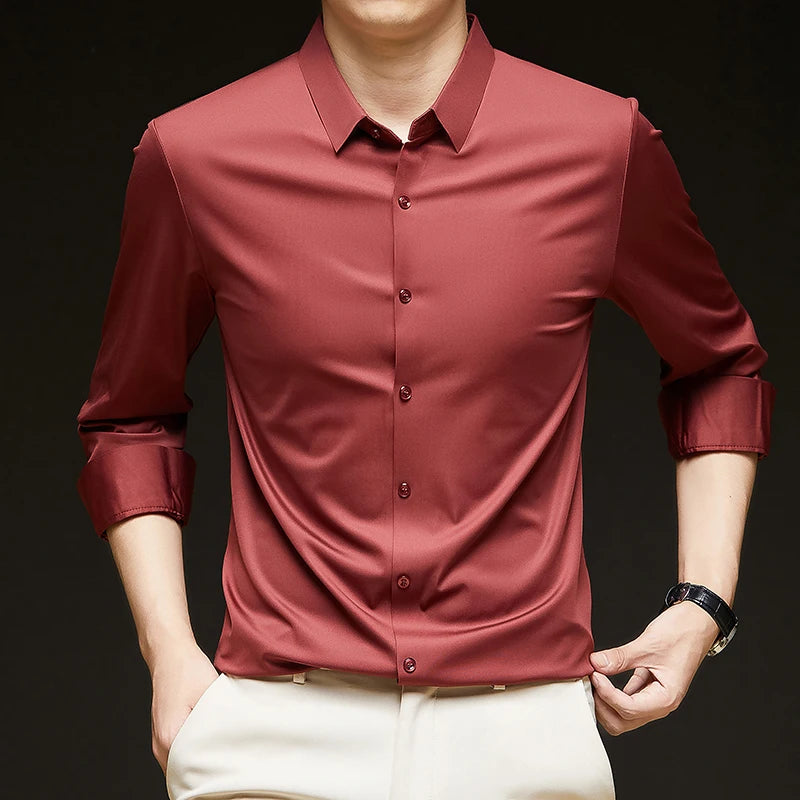 Premium Herreskjorte – Silkeaktig & Ekstra Stretch | Langermet Business & Casual Skjorte
