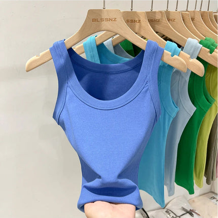 Ribbestrikket Rundhalset Topp – Basic Sommer Singlet for Dame