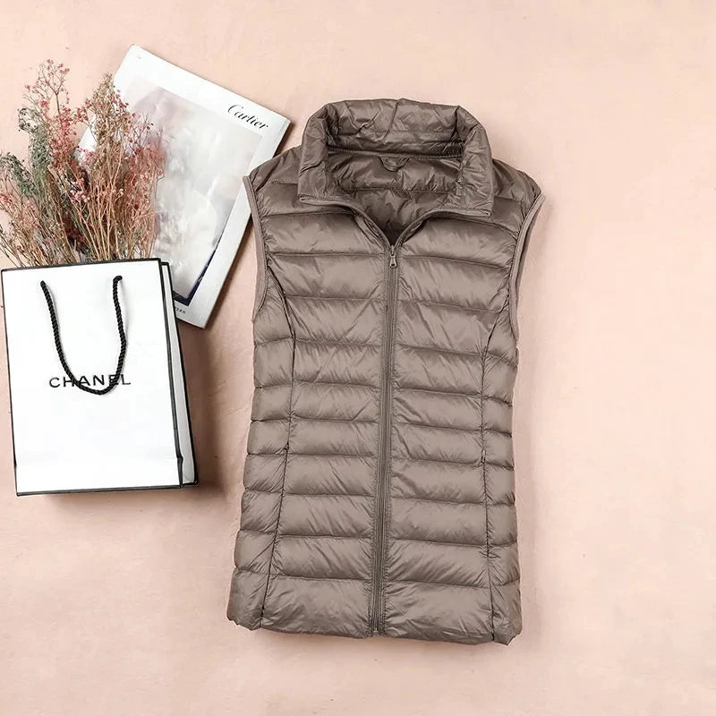 Dame Dunvest – Ultralett & Varm i Hvit Andedun | Puffer Vest Høst/Vinter 2025 (opptil 8XL)