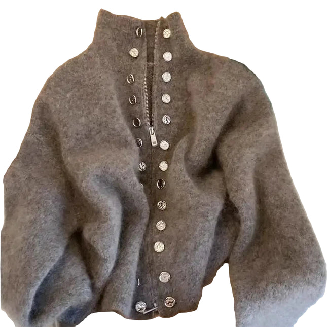 Luksuriøs Strikket Cardigan for Dame – Myk, Fluffy Jakke med Glidelås og Dobbelspent Design | Trendy Y2K Høstgenser