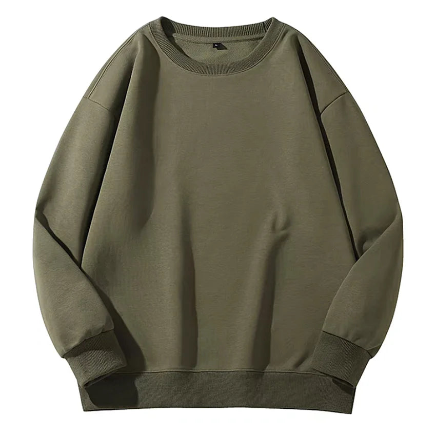 Unisex Heavyweight Genser – Rund Hals, Ensfarget & Løs Passform | Casual & Sporty Stil