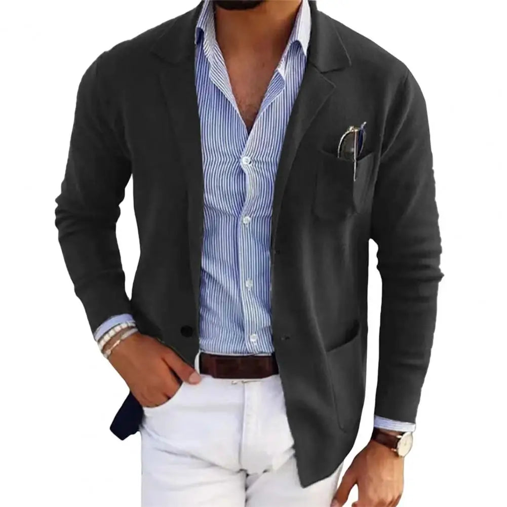 Herre Blazer – Klassisk Ensfarget Dressjakke | Business Casual med Jakkeslag & Lommer