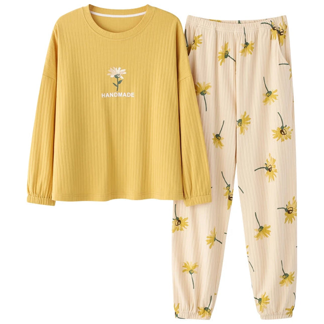 Kordfløyel-Pysjamas til Dame – Varmt Vintersett i Bomull, Løs Passform (Langermet) | Mykt Loungewear