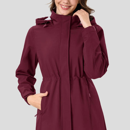 Dame Lang Softshell Jakke med Hette – Vanntett & Vindtett | Fleecefôret Parkas til Tur & Hverdag