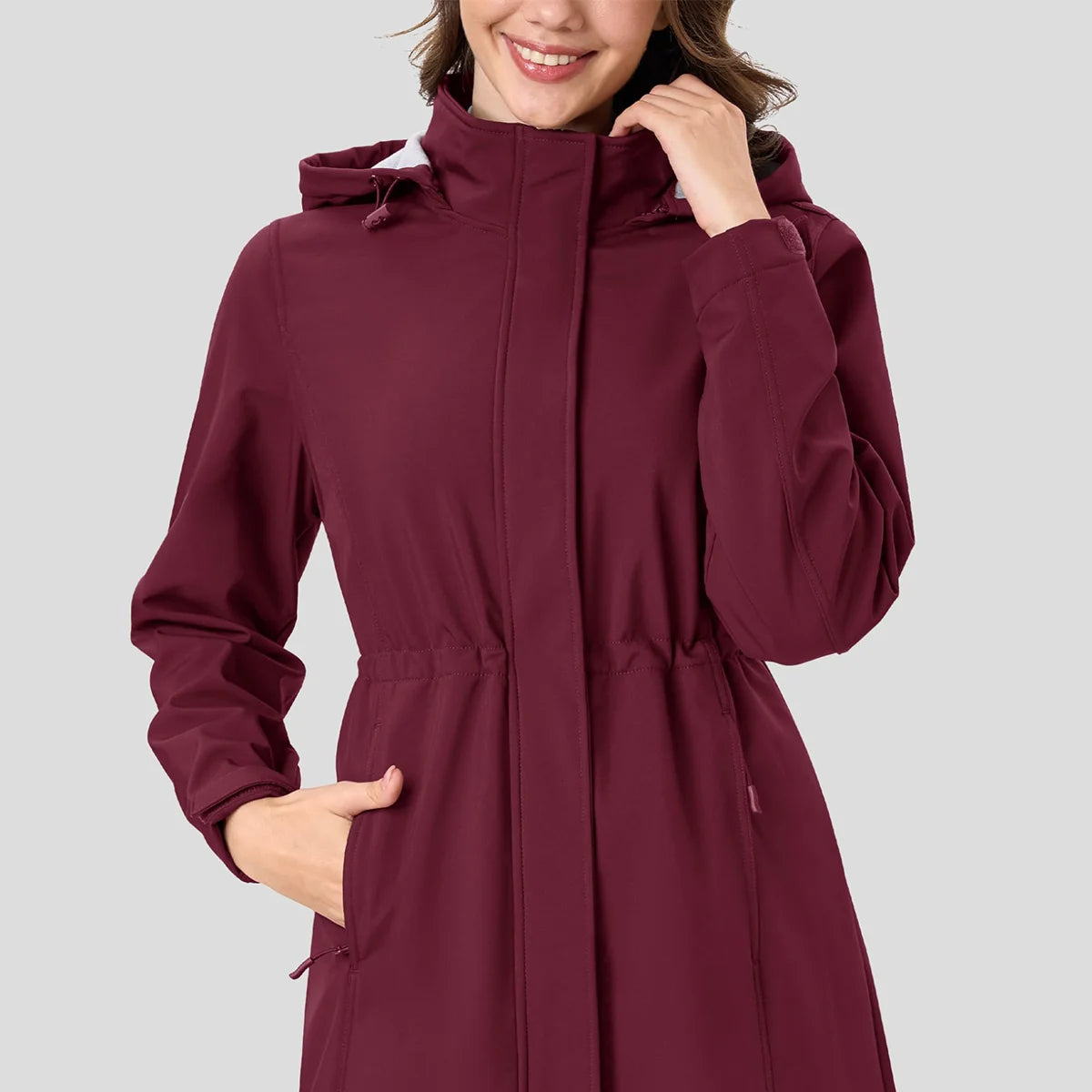 Dame Lang Softshell Jakke med Hette – Vanntett & Vindtett | Fleecefôret Parkas til Tur & Hverdag