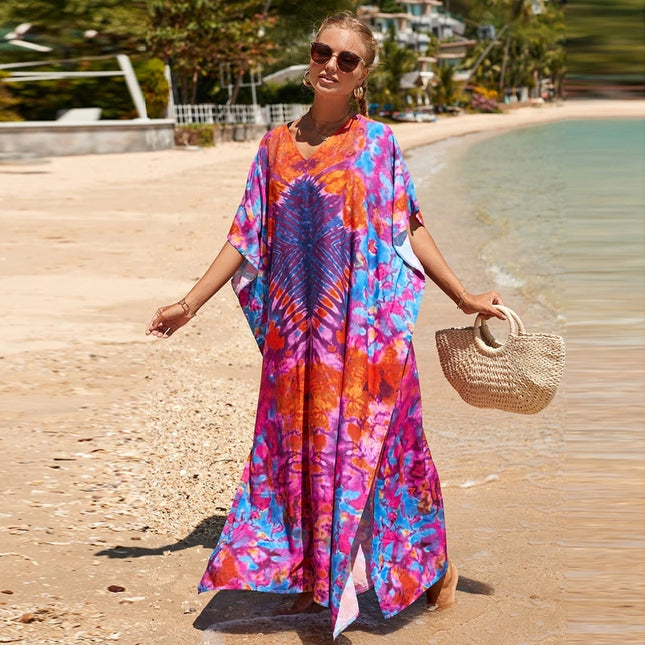 Bohemsk Tie-Dye Kaftan – Elegant, Luftig Maxi Sommerkjole i Rayon
