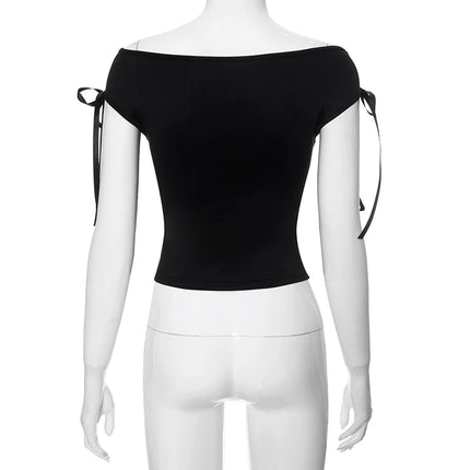 Sommerlig Off-Shoulder Crop Top – Sexy & Trendy med Snøring