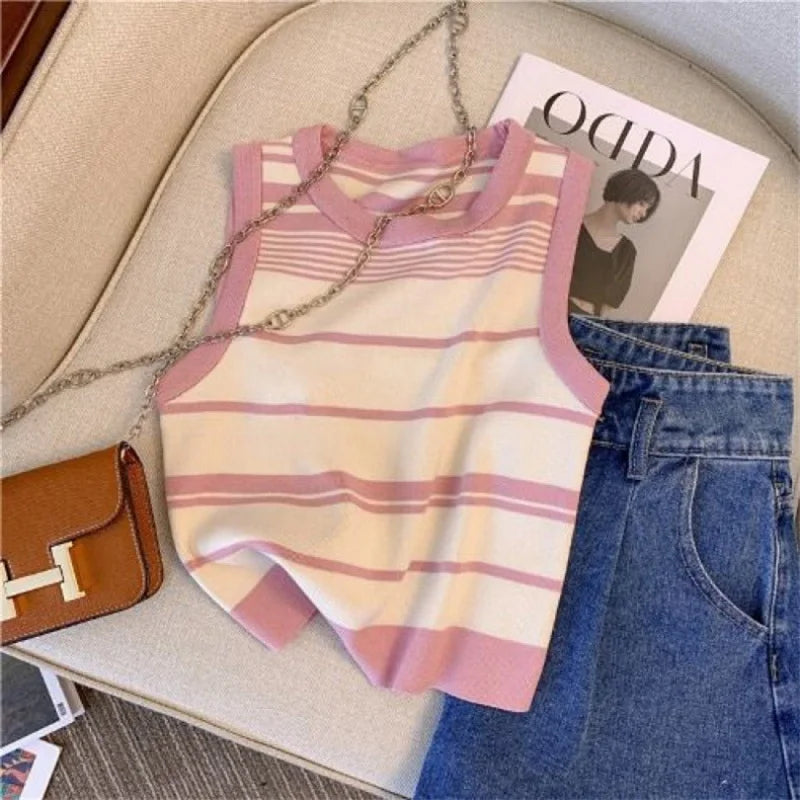 Strikket Stripet Camisole – Trendy Sommertopp uten Ermer