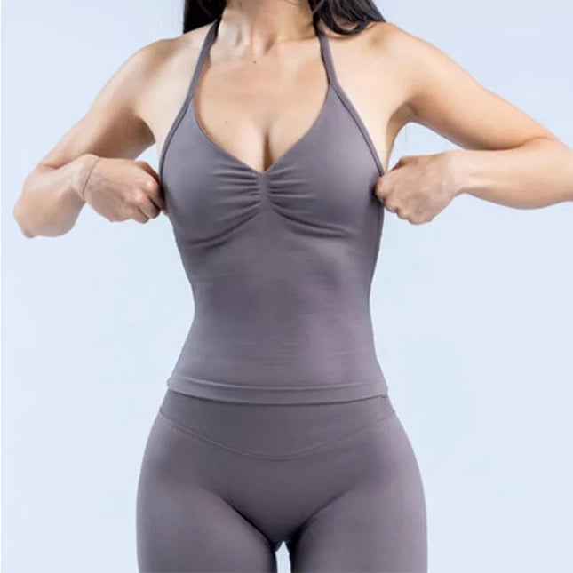 Sporty Treningstopp for Dame – Halterneck med Åpen Rygg og Innebygd BH