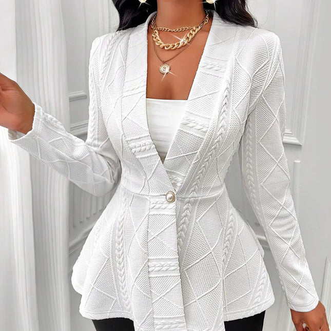 Elegant Dameblazer – Tykk Jacquard Jakke til Høst og Vinter