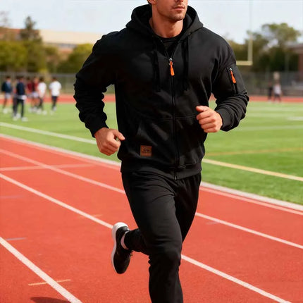Sporty Hettejakke for Menn – Ensfarget Treningsjakke med Glidelåslommer | Komfortabel Tracksuit til Fritid og Utendørsbruk