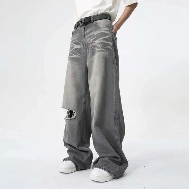 Trendy Jeans for Menn – Løse, Rette Bukser med Kontrastdetaljer | Sommerlige Wide Leg Denim Bukser i Streetwear-stil (2025)