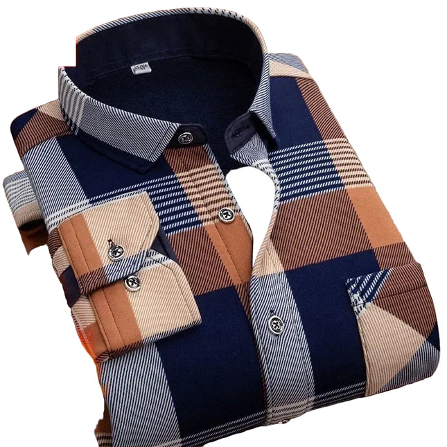 Vinter Skjorte for Menn – Tykk Flanellskjorte med Pelsfôr | Varm, Klassisk Rutete Skjorte til Hverdags og Formell Bruk