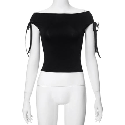 Sommerlig Off-Shoulder Crop Top – Sexy & Trendy med Snøring