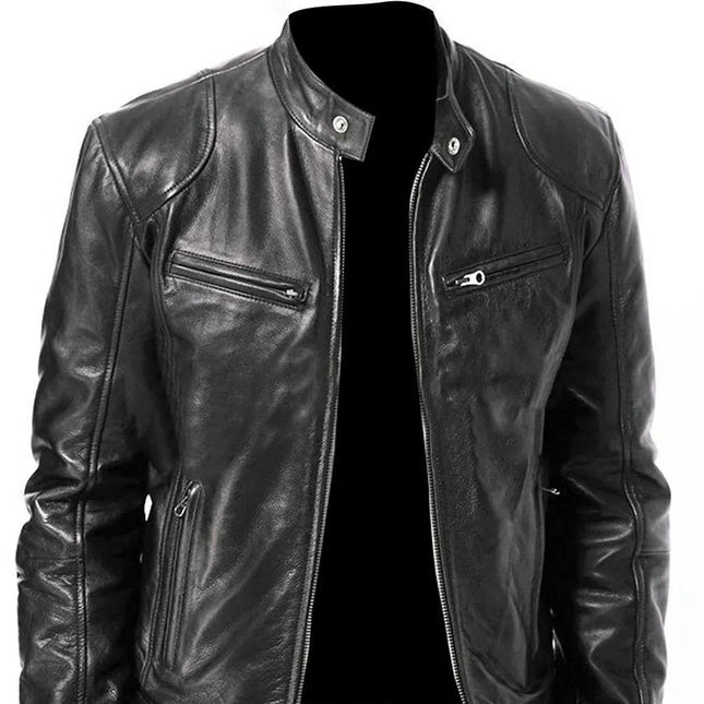 Herre Skinnjakke i PU – Europeisk Motorsykkelstil | Trendy og Komfortabel Jakke til Høst og Vinter