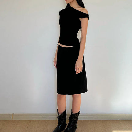 Énskulders Ribbestrikket Topp – Trendy Dame T-skjorte