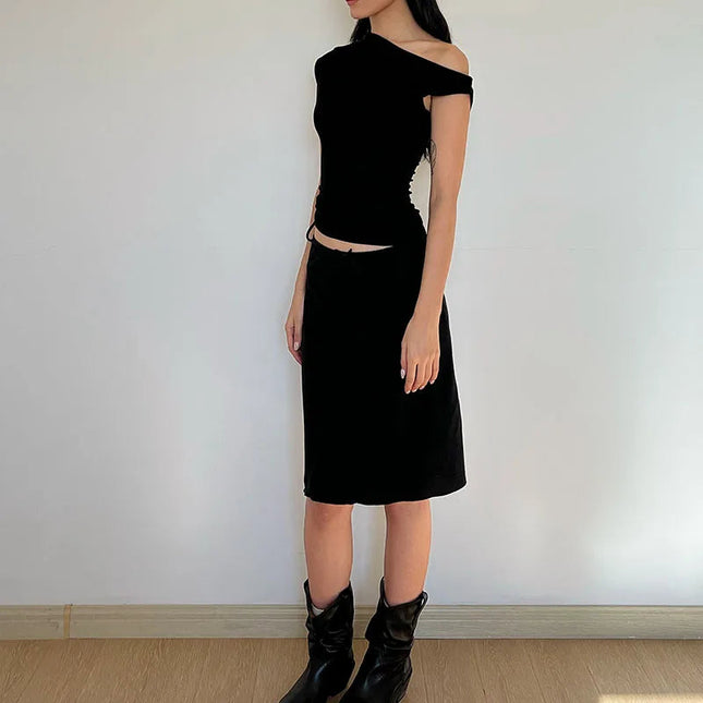 Énskulders Ribbestrikket Topp – Trendy Dame T-skjorte