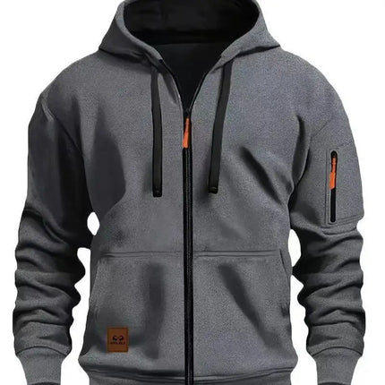 Sporty Hettejakke for Menn – Ensfarget Treningsjakke med Glidelåslommer | Komfortabel Tracksuit til Fritid og Utendørsbruk