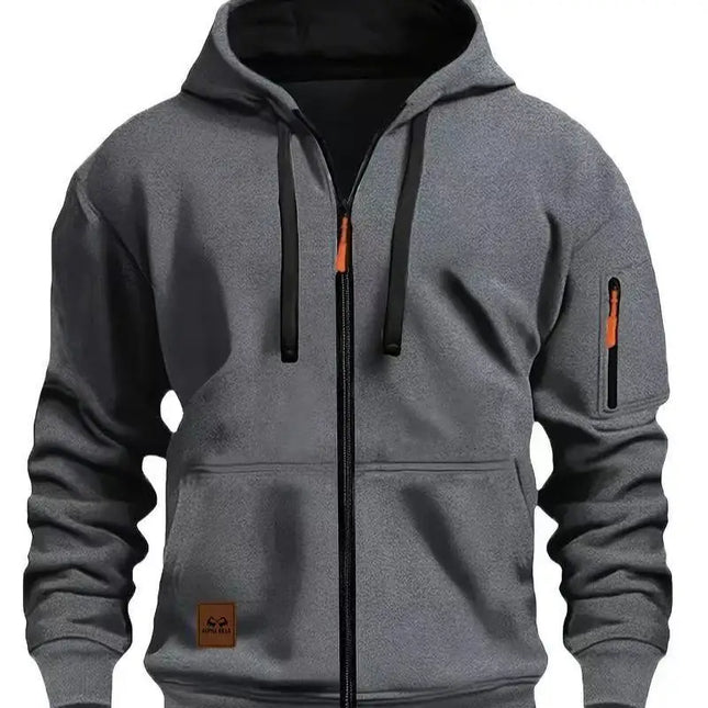 Sporty Hettejakke for Menn – Ensfarget Treningsjakke med Glidelåslommer | Komfortabel Tracksuit til Fritid og Utendørsbruk