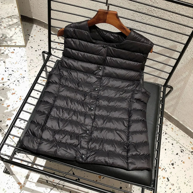 Dame Dunjakke uten Ermer – Ultralett Dunvest i 90% Hvit Andedun | Varm, Pakkbar & Perfekt for Vår & Vinter