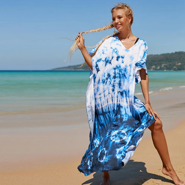 Bohemsk Tie-Dye Kaftan – Elegant, Luftig Maxi Sommerkjole i Rayon
