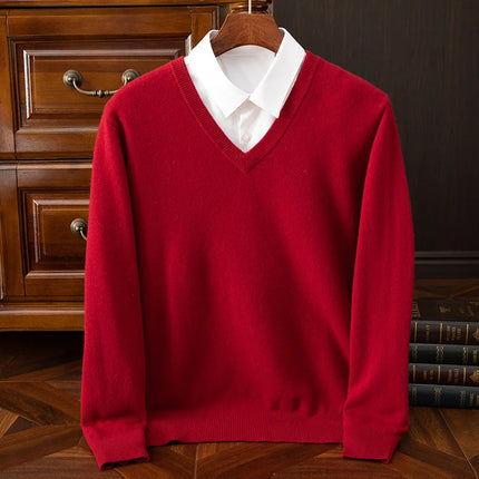 V-hals Genser for Menn i 100 % Merinoull – Myk og Varm Ullgenser | Klassisk Business og Casual Strikkegenser til Høst og Vinter
