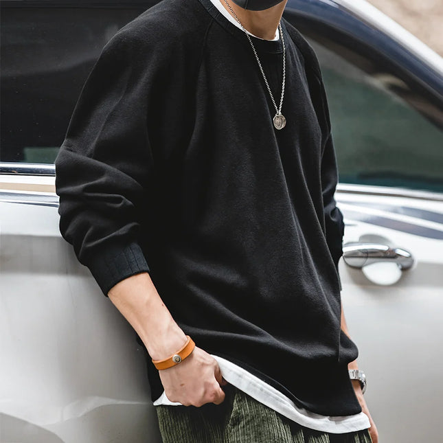 Vintage Collegegenser for Menn – Klassisk Bomullsgenser med Rund Hals | Tidløs Basic for Høst og Vinter