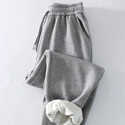 Vinter Joggebukse for Kvinner – Tykk Fleece og Rett Passform | Myk, Varm og Komfortabel Bukse i Grå Fløyel