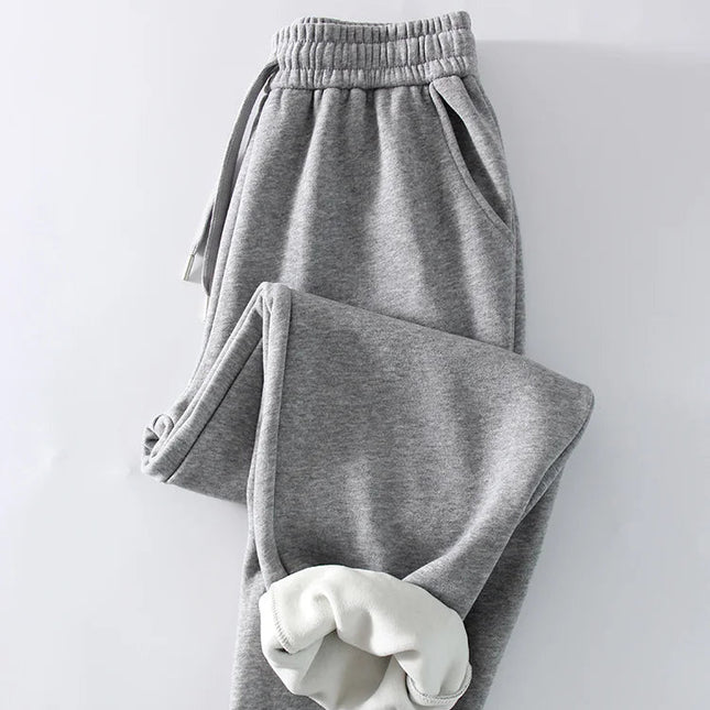 Vinter Joggebukse for Kvinner – Tykk Fleece og Rett Passform | Myk, Varm og Komfortabel Bukse i Grå Fløyel