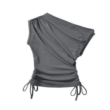 Énskulders Ribbestrikket Topp – Trendy Dame T-skjorte