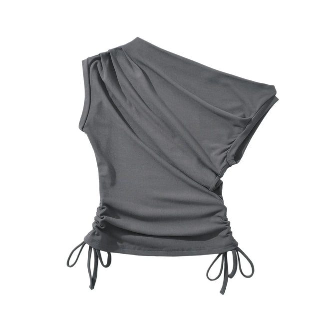 Énskulders Ribbestrikket Topp – Trendy Dame T-skjorte