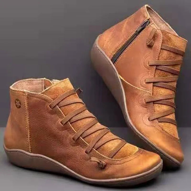 Dame Vintersko i Ekte Skinn – Vintage Ankelboots med Pels & Snøring