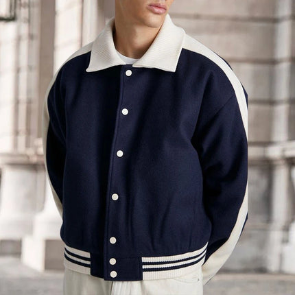 Trendy Bomberjakke for Menn – Streetwear Jakke med Patchwork-design og Krage | Casual Høst- og Vinterjakke med Knapper