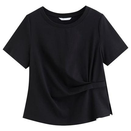Asymmetrisk T-skjorte til Dame – Waist-Cinching Topp med Cut-out Detaljer