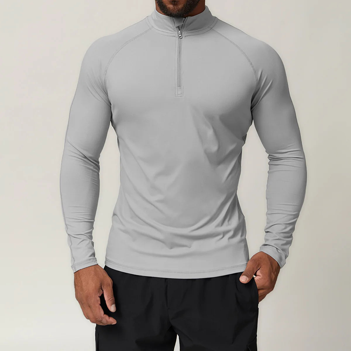 Herre Treningsskjorte – 1/4 Zip Kompresjons-Topp | Quick-Dry & Slim Fit Sportstøy