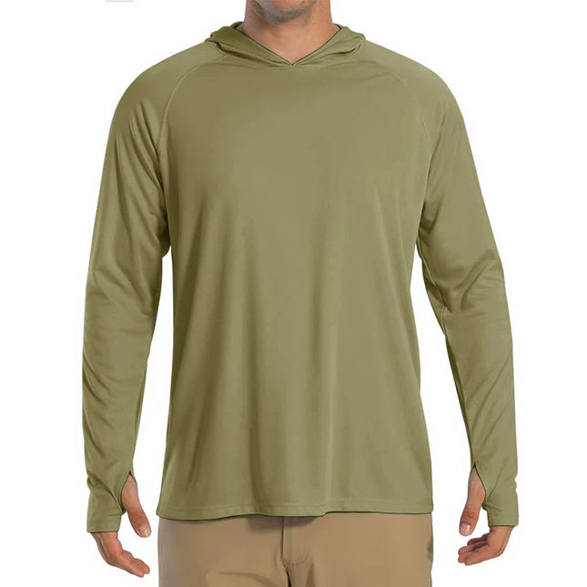 Herre UV-Beskyttende Hettegenser – UPF 50+ Langermet T-skjorte | Hurtigtørkende Sommer- & Treningsplagg