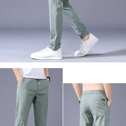 Tynne Herrebukser til Vår og Sommer – Grønn, Ensfarget med Applikasjonsdetaljer og Lommer