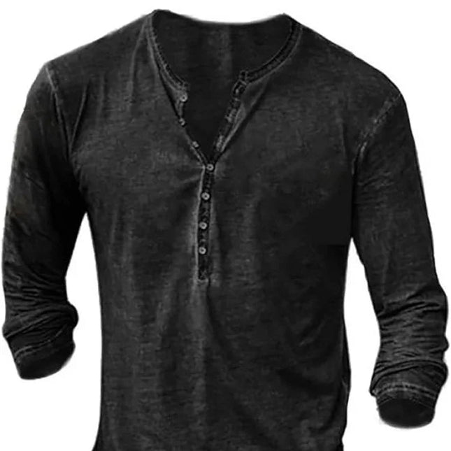 Vintage Henley Langermet T-skjorte for Menn – Vasket Retro Stil med Knappelukking | Komfortabel og Avslappet Hverdagsgenser