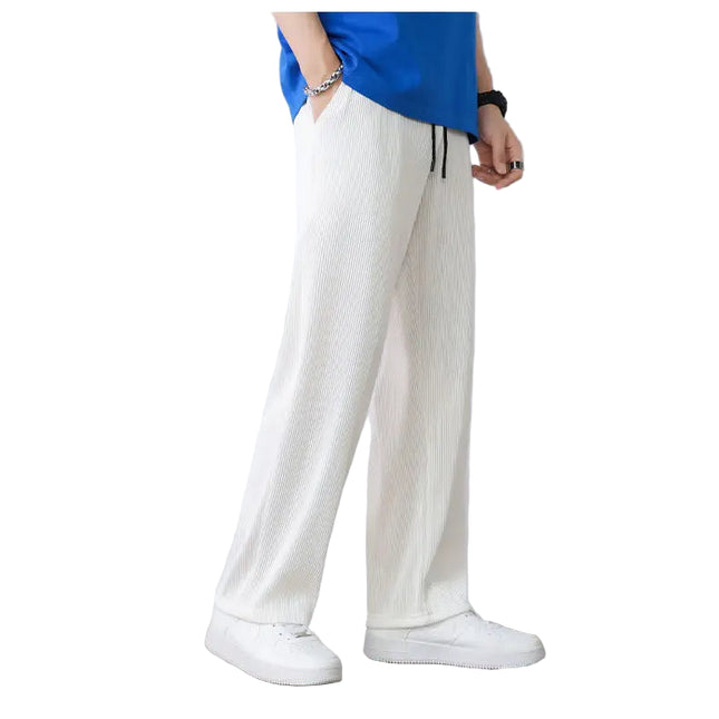 Hvite Ice Silk Sommerbukser for Herre – Lette, Vide Streetwear Bukser