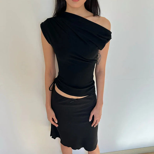 Énskulders Ribbestrikket Topp – Trendy Dame T-skjorte